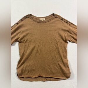 Michael Kors Brown Boatneck Button-Shoulder Top
